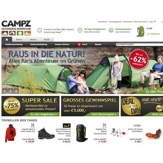 Die Webseite vom Campz.de Shop