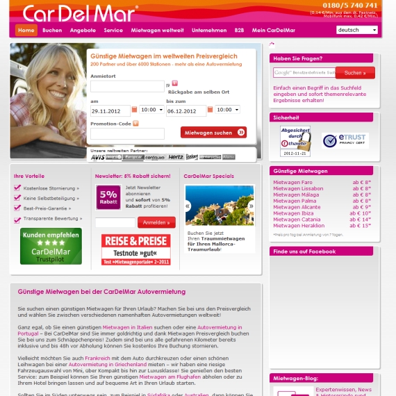 Die Webseite vom CarDelMar.de Shop
