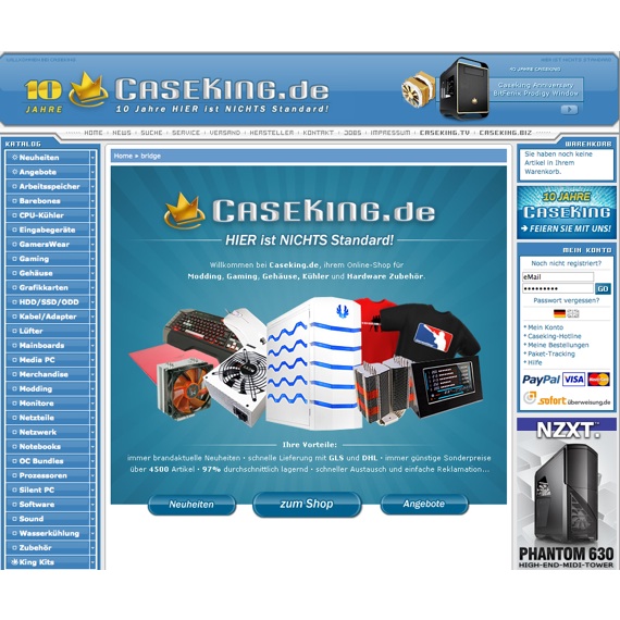 Die Webseite vom Caseking.de Shop