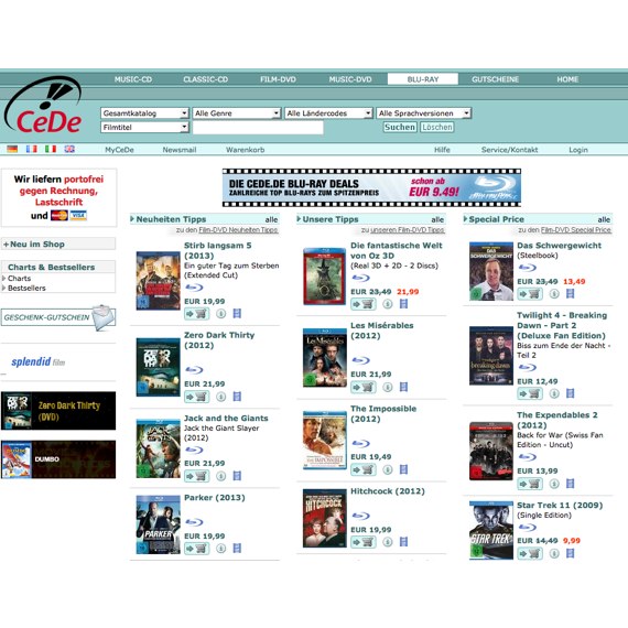 Die Webseite vom CeDe.de Shop