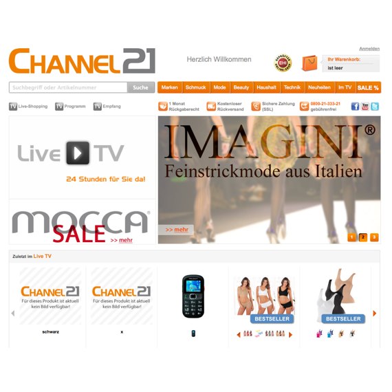 Die Webseite vom Channel21.de Shop