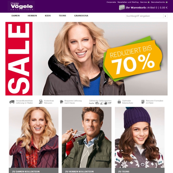 Die Webseite vom Charles-Voegele.de Shop