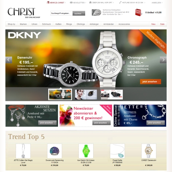 Die Webseite vom Christ.de Shop