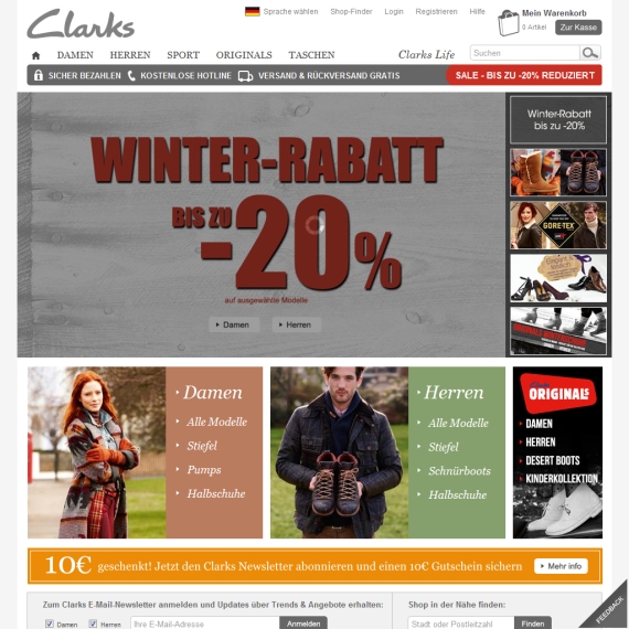 Die Webseite vom Clarks.de Shop