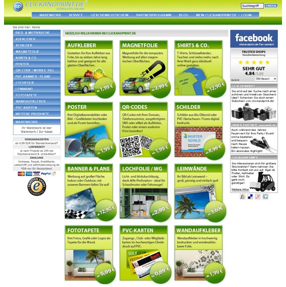 Die Webseite vom clickandprint.de Shop