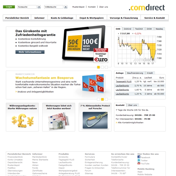 Die Webseite vom Comdirect.de Shop