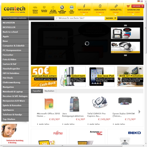 Die Webseite vom Comtech.de Shop