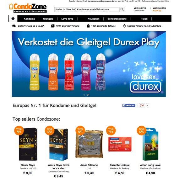 Die Webseite vom CondoZone.de Shop