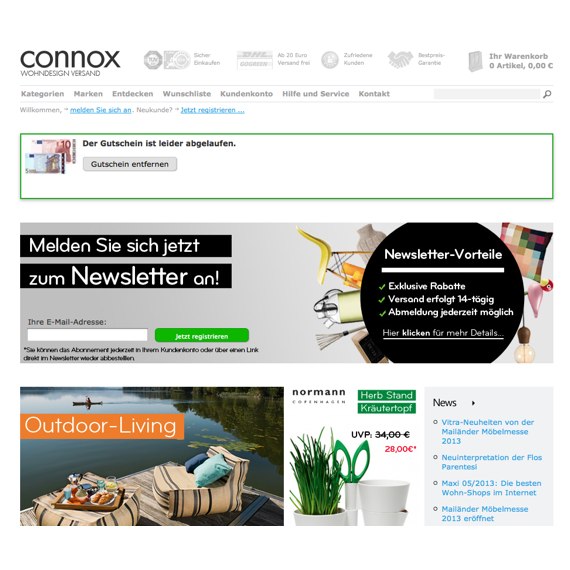 Die Webseite vom Connox.de Shop