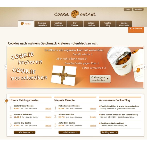 Die Webseite vom cookie-mania.de Shop