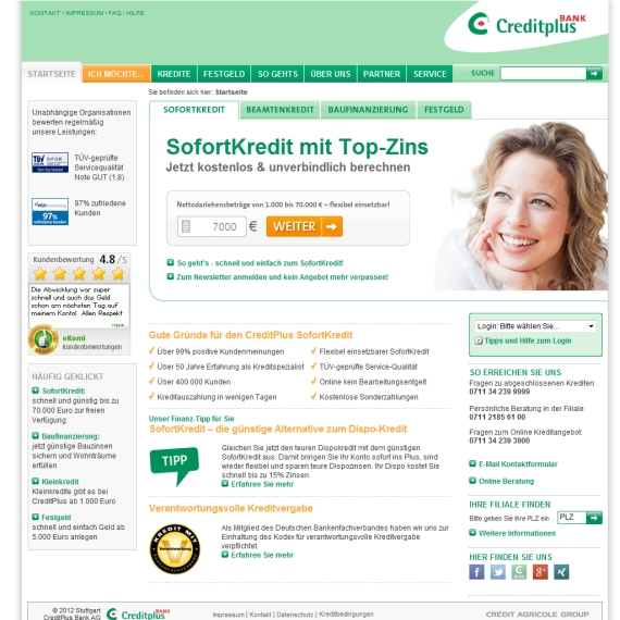 Die Webseite vom CreditPlus.de Shop