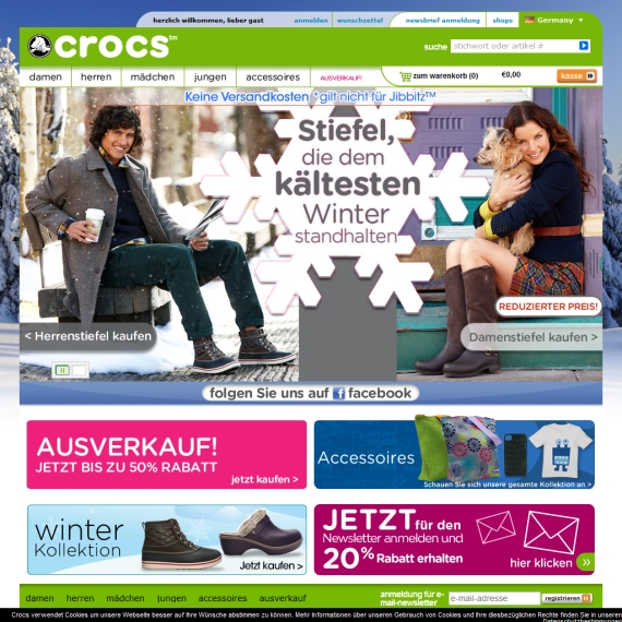 Die Webseite vom Crocs.de Shop