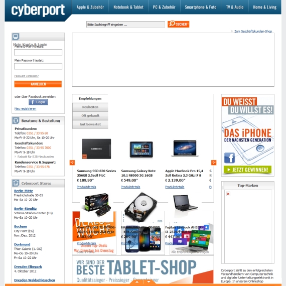 Die Webseite vom Cyberport.de Shop
