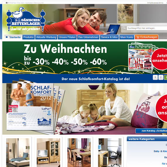 Die Webseite vom DaenischesBettenlager.de Shop