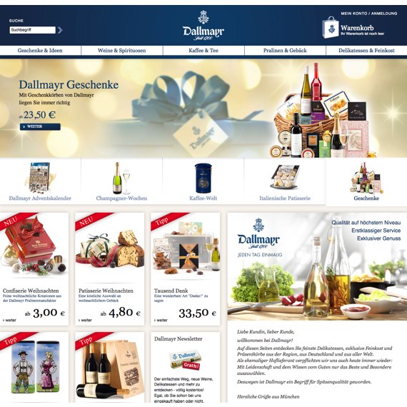 Die Webseite vom Dallmayr-Versand.de Shop
