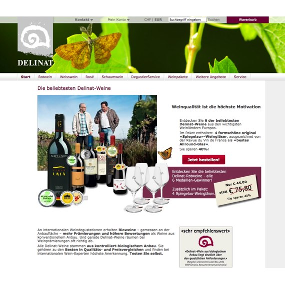 Die Webseite vom Delinat.com Shop