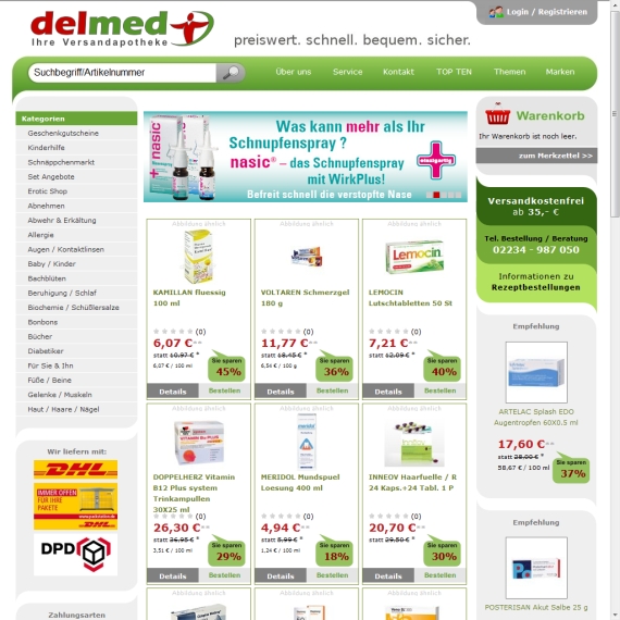 Die Webseite vom Delmed.de Shop