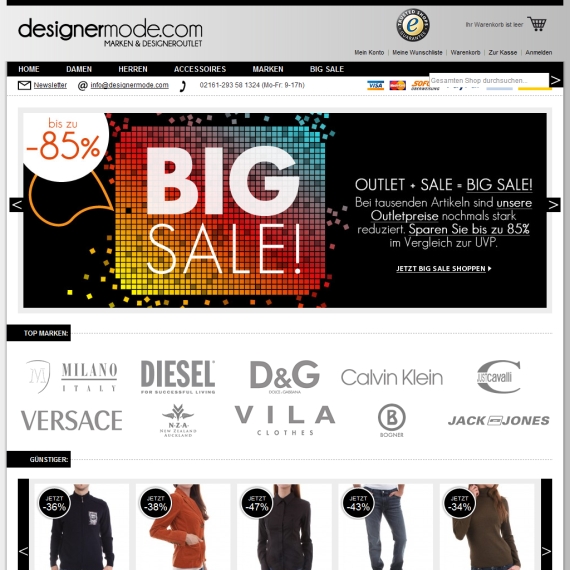 Die Webseite vom Designermode.com Shop