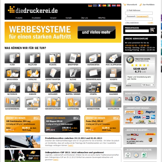 Die Webseite vom DieDruckerei.de Shop