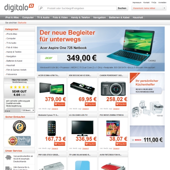 Die Webseite vom Digitalo.de Shop