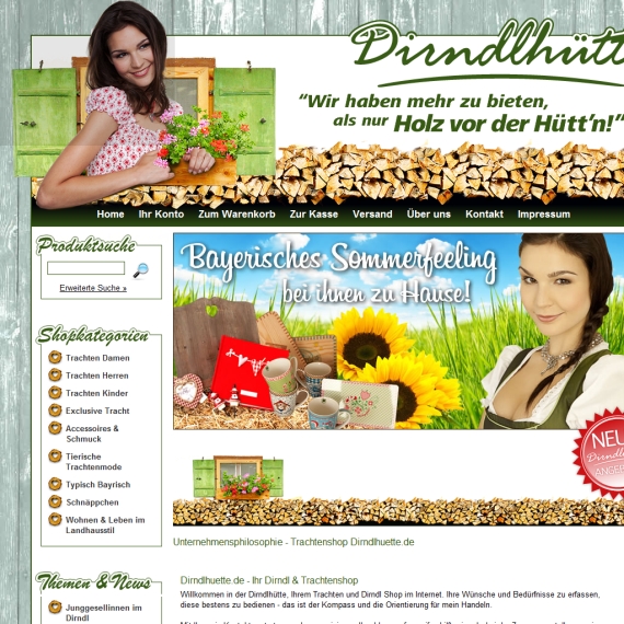 Die Webseite vom Dirndlhuette.de Shop