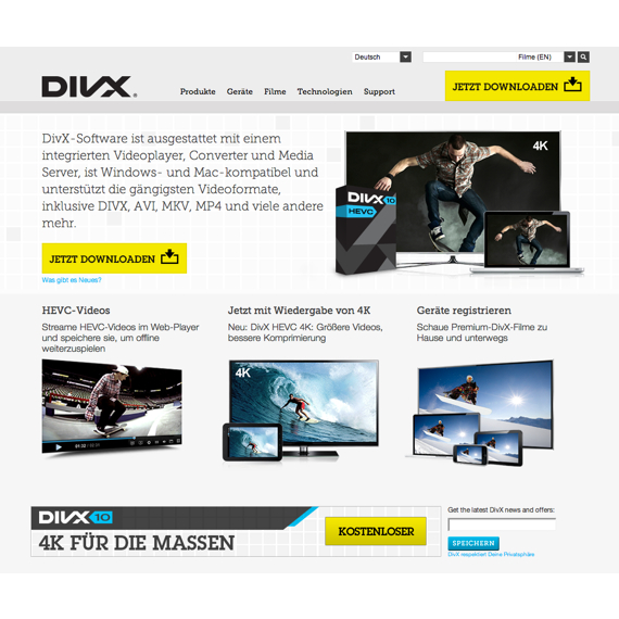 Die Webseite vom DivX.com Shop
