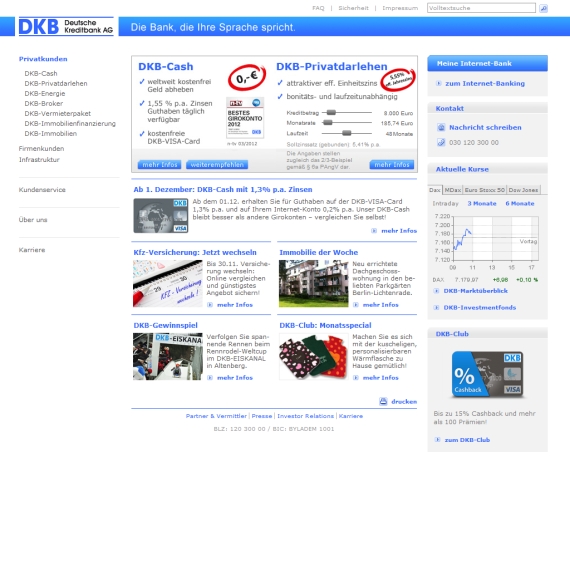 Die Webseite vom DKB.de Shop