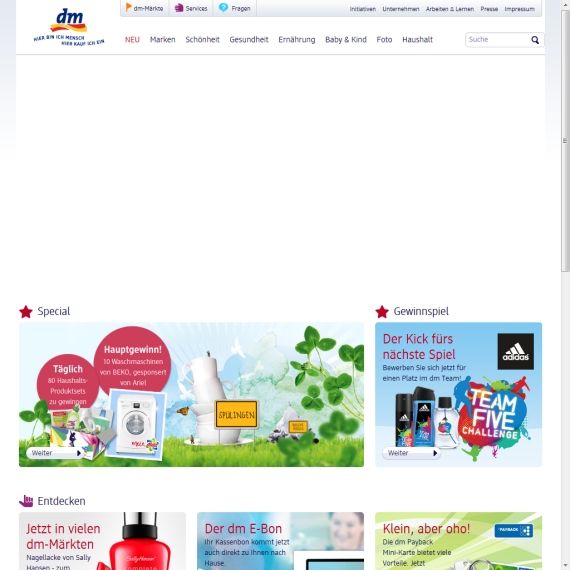 Die Webseite vom dm-Drogeriemarkt.de Shop