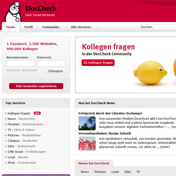 Die Webseite vom DocCheck.com Shop