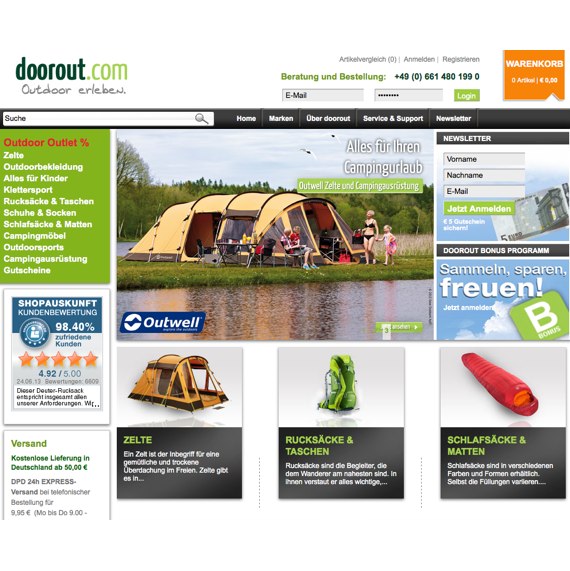 Die Webseite vom Doorout.com Shop
