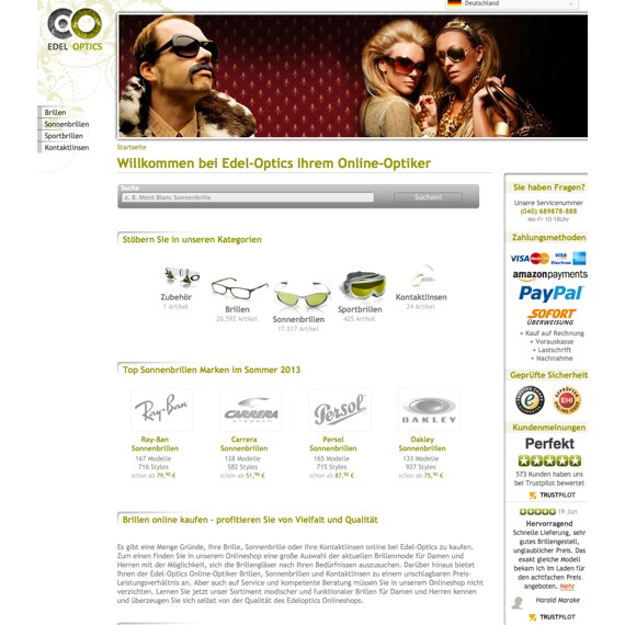 Die Webseite vom Edel-Optics.de Shop
