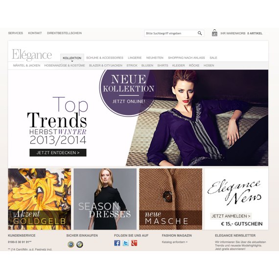 Die Webseite vom Elegance.de Shop