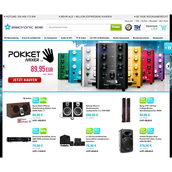 Die Webseite vom Elektronik-Star.de Shop