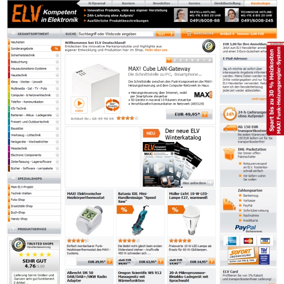 Die Webseite vom ELV.de Shop