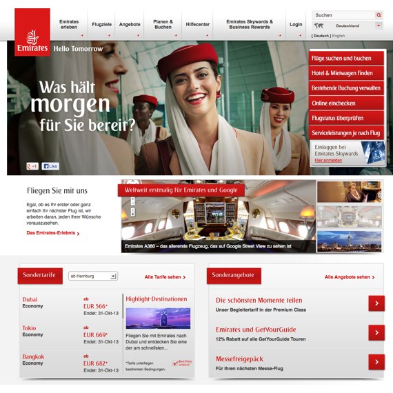 Die Webseite vom Emirates.com Shop