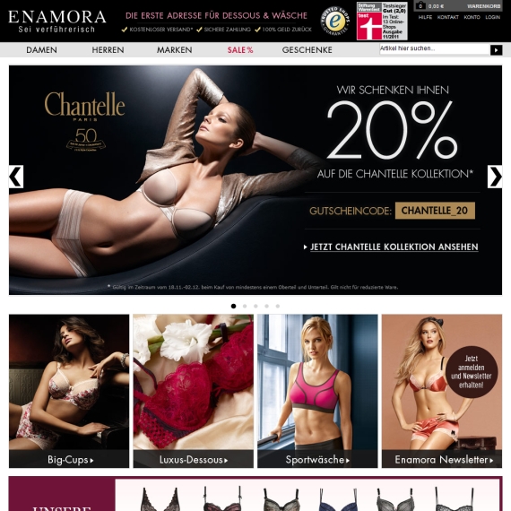 Die Webseite vom Enamora.de Shop