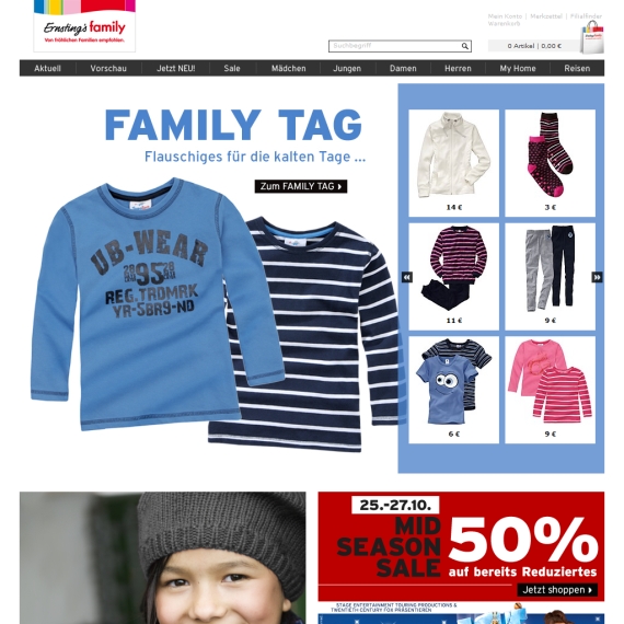 Die Webseite vom Ernstings-Family.de Shop