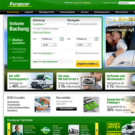 Die Webseite vom Europcar.de Shop