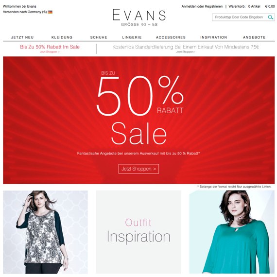 Die Webseite vom EvansMode.de Shop