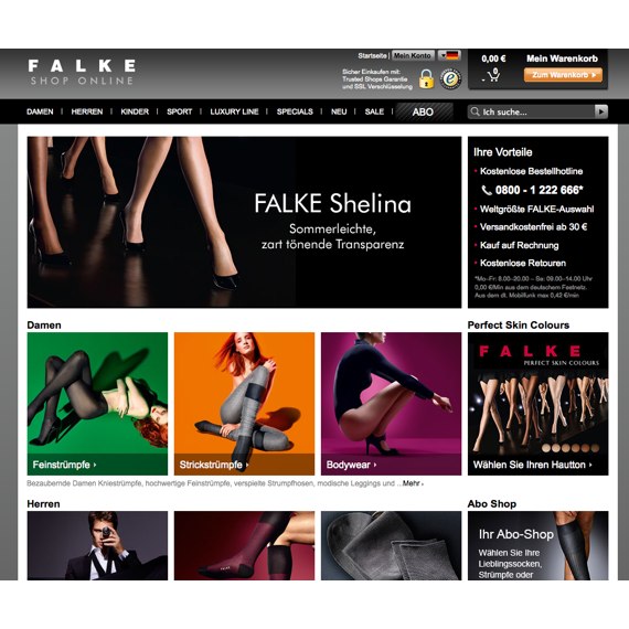 Die Webseite vom Falke.com Shop