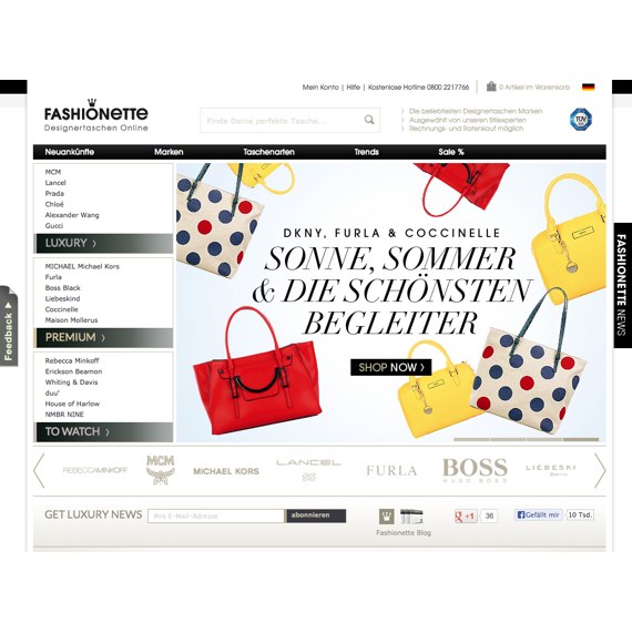 Die Webseite vom Fashionette.de Shop