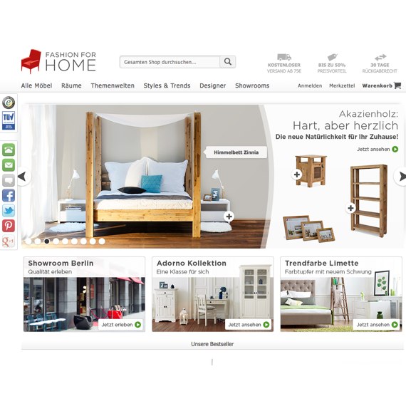 Die Webseite vom FashionForHome.de Shop