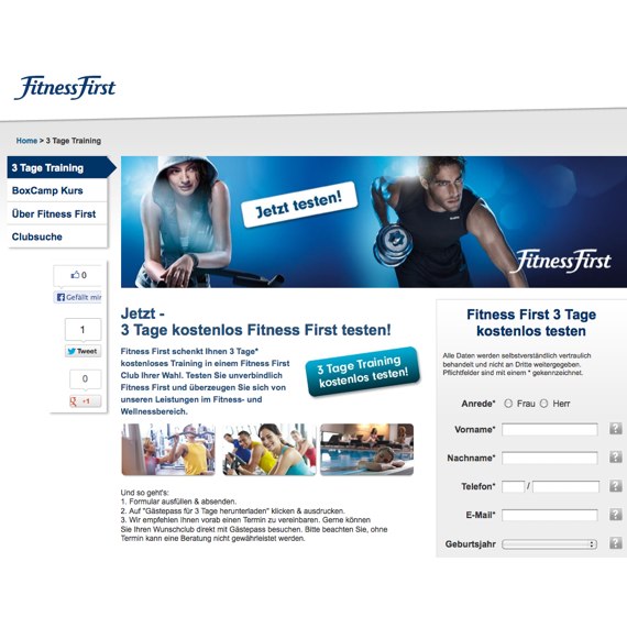 Die Webseite vom FitnessFirst.de Shop