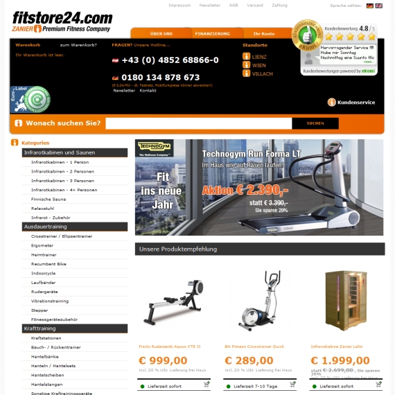 Die Webseite vom Fitstore24.com Shop