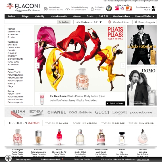 Die Webseite vom Flaconi.de Shop