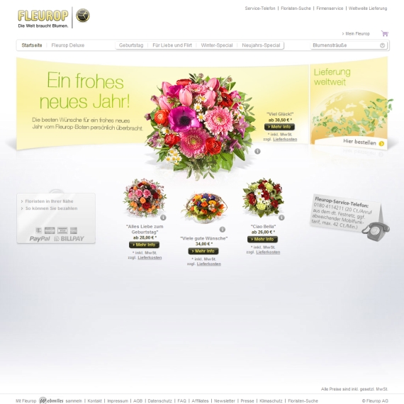 Die Webseite vom Fleurop.de Shop