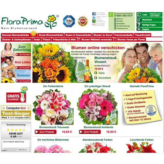 Die Webseite vom FloraPrima.de Shop