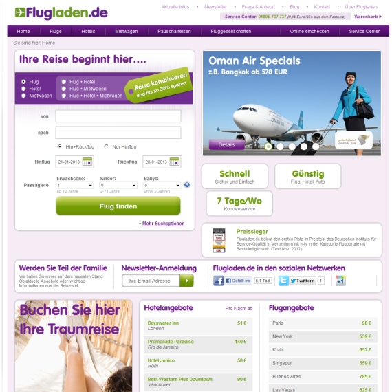 Die Webseite vom Flugladen.de Shop