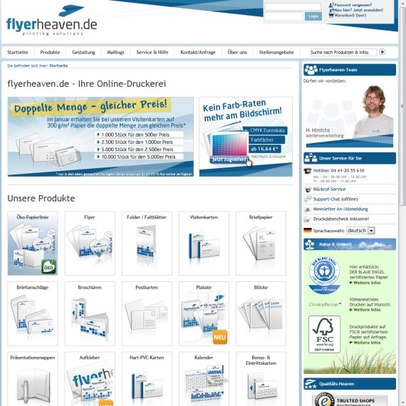 Die Webseite vom Flyerheaven.de Shop