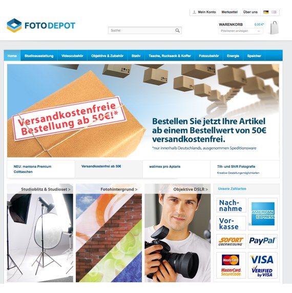 Die Webseite vom Foto-Depot.de Shop